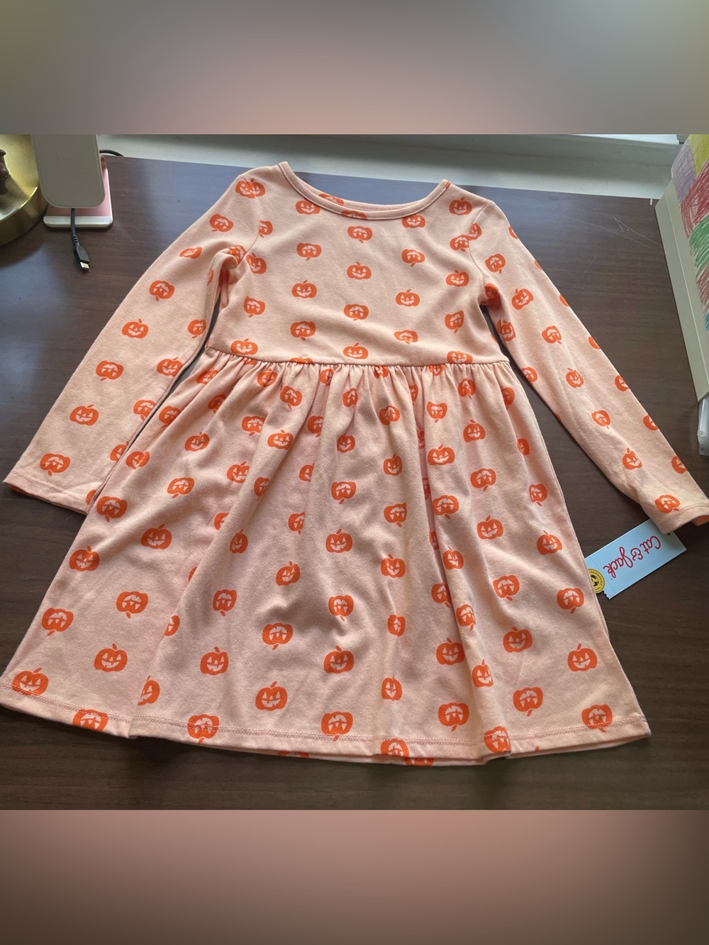 Cat & Jack Pumpkin Print Long-Sleeve Dress